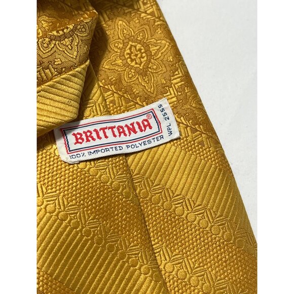 Vintage Gold Floral Patterned Mens Tie By Brittania - Picture 3 of 7